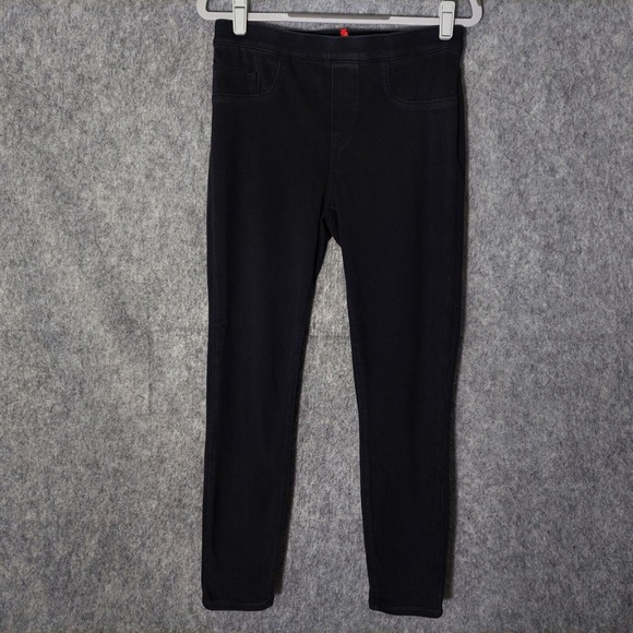 Spanx Leggings M Black Denim Shaping Skinny Pockets Stretch High Rise Casual - Picture 1 of 12